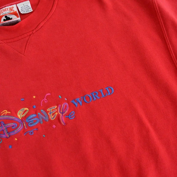 Vintage Mickey Inc Red  Embroidered Walt Disney World Crew Neck Sweater Large - Picture 9 of 11